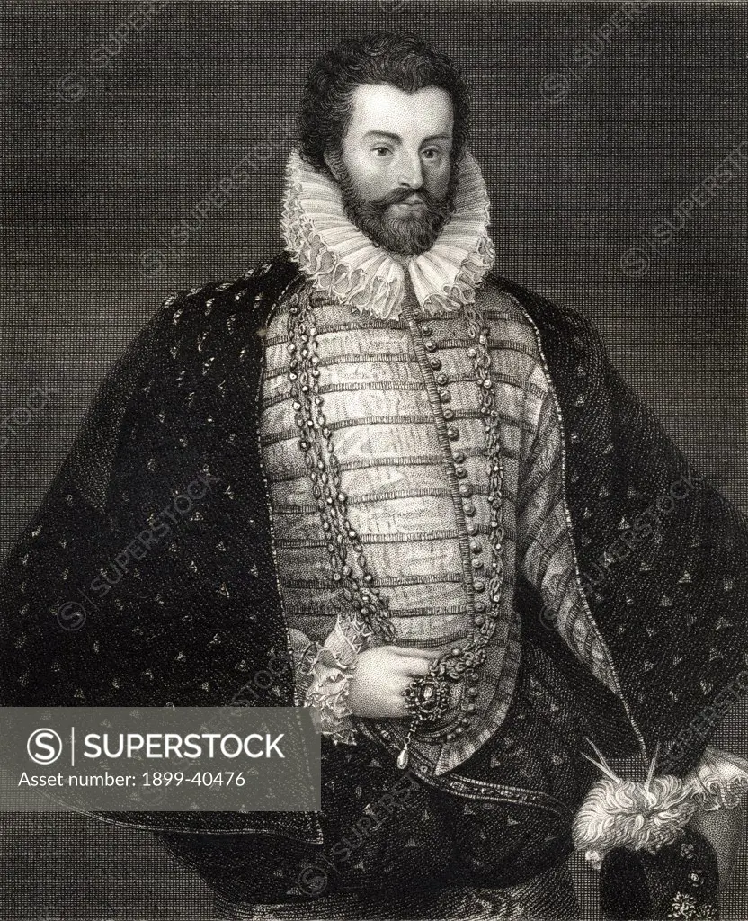 Sir Christopher Hatton, 1540-1591. Favourite of Elizabeth I & lord chancellor of England from 1587-1591. From the book 'Lodge's British Portraits' published London 1823.