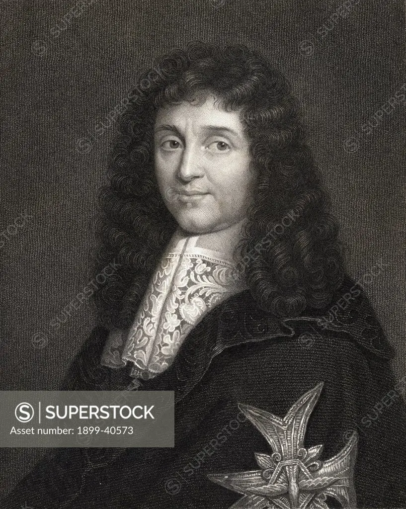 Jean Baptiste Colbert 1619-1683. Controller general of finance,from 1665, and secretary of state for the navy, from1668 under Louis XIV. From the book 'Gallery of Portraits' published London 1833.