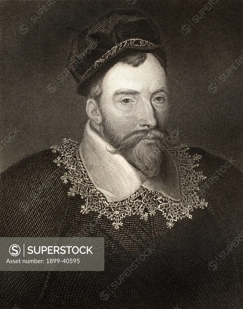 John Maitland of Thirlestane 1st Lord Maitland, aka 1st Lord Thirlestane, 1545-1595. Lord Chancellor of Scotland 1587-1595. From the book 'Lodge's British Portraits' published London 1823. 