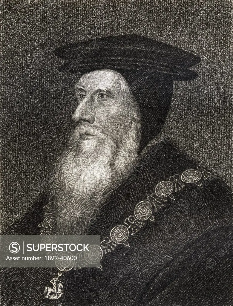 John Russell 1st. Earl of Bedford, 1485-1555. English royal minister in the later Tudor era. Founder of the wealth and greatness of the house of Russell. From the book 'Lodge's British Portraits' published London 1823.