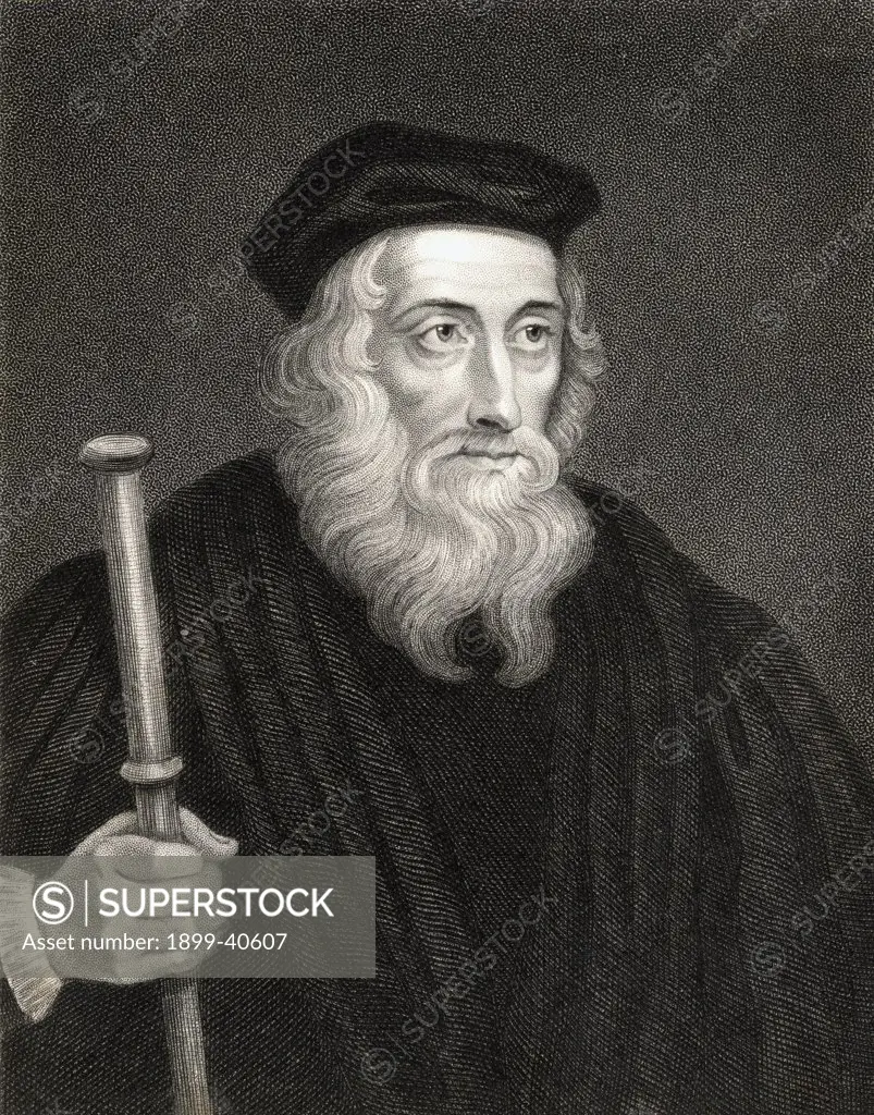 John Wycliffe also spelled Wycliff, Wyclif,Wicliffe, Wiclif, c.1330-1384. English theologian, philosopher and church reformer. From the book 'Gallery of Portraits' published London 1833.