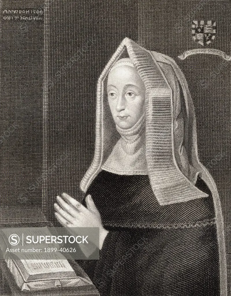 Margaret Beaufort aka Margaret of Lancaster, 1443-1509. Mother of Henry VII. From the book 'Lodge's British Portraits' published London 1823.