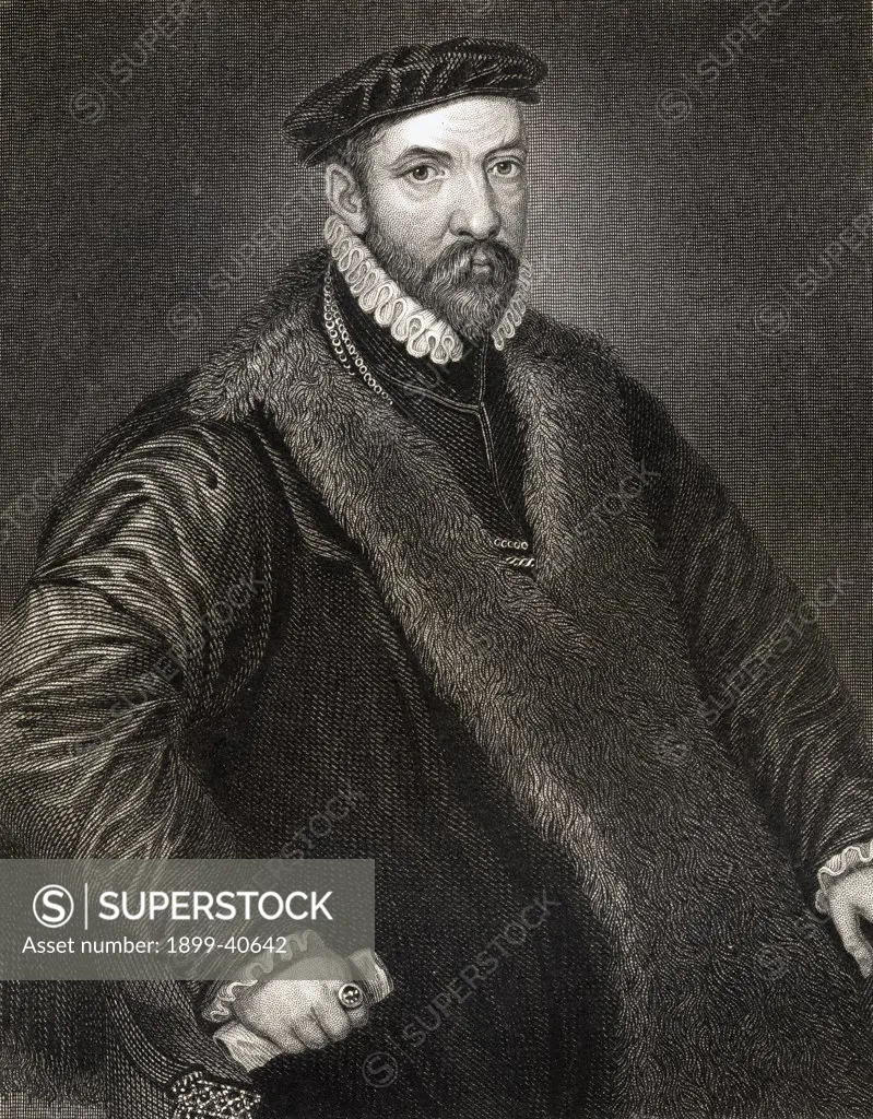 Sir Nicholas Bacon 1510-1579. English politician Father of Francis Bacon. From the book 'Lodge's British Portraits' published London 1823.
