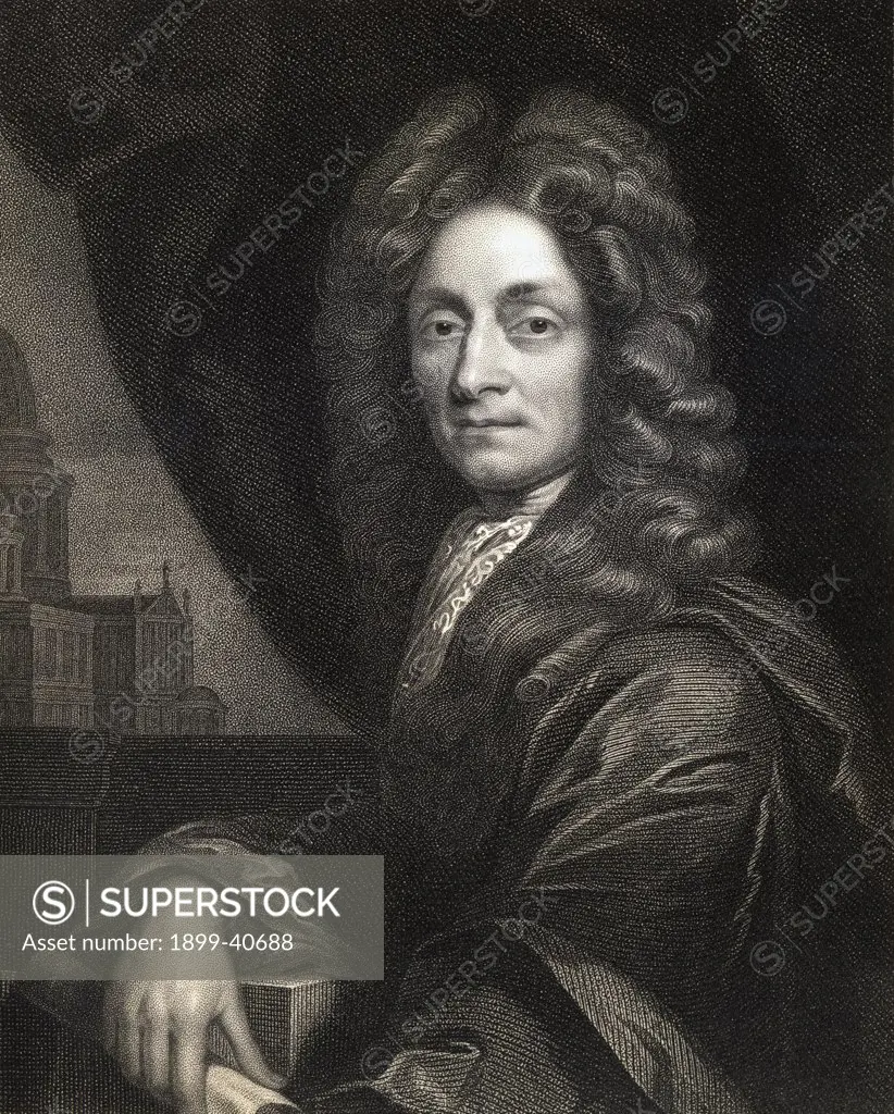 Sir Christopher Wren 1632-1723. English architect scientist and mathematician. From the book 'Gallery of Portraits' published London 1833.