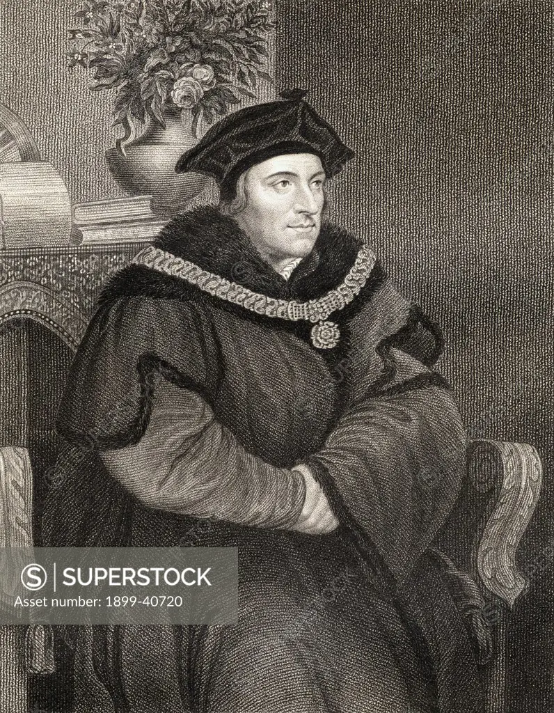 Sir Thomas More aka Saint Thomas More, 1477-1535. English humanist, statesman, chancellor of England. From the book 'Lodge's British Portraits' published London 1823.