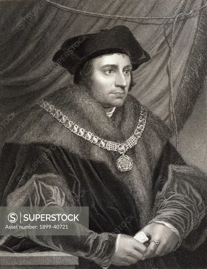 Sir Thomas More aka Saint Thomas More, 1477-1535. English humanist, statesman, chancellor of England. From the book 'Lodge's British Portraits' published London 1823.