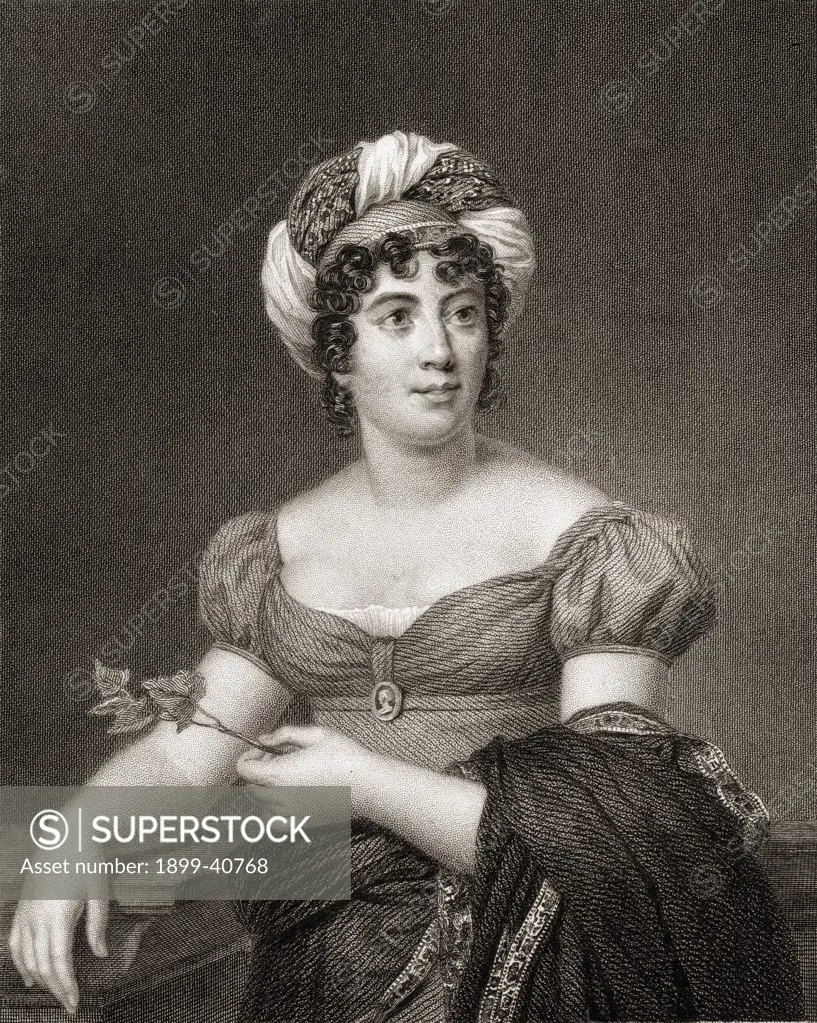 Madame de Stael (Anne-Louise-Germaine Necker) Baroness de Stael-Holstein, 1766 - 1817. Author and political propagandist. From the book 'Gallery of Portraits' published London 1833.
