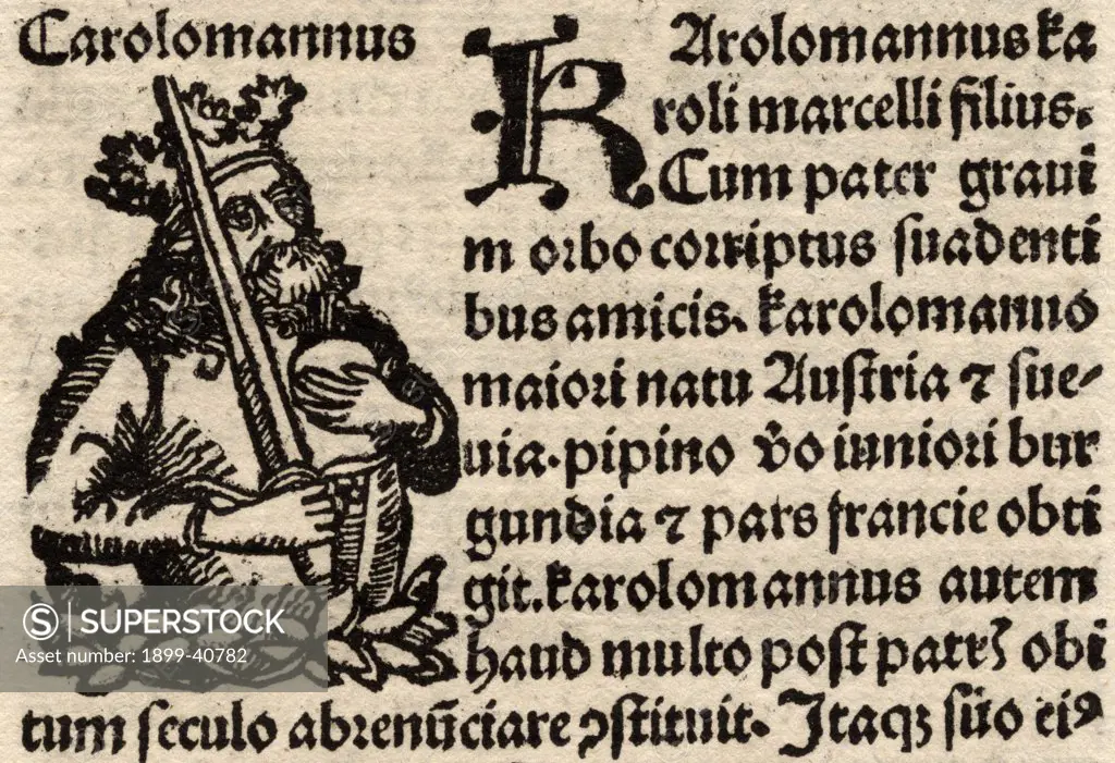 Detail from original incunable leaf in Latin from 'Hartmut Schedel:Liber Chronicorum' Printed by Schoensperger in 1497.