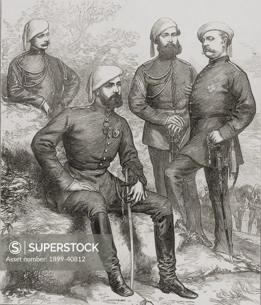 The Civil War in Spain:Don Carlos and his staff. Carlos Maria Isidoro de Borbon, Conde de Molina, 1788-1855. Byname Don Carlos. 1st Carlist pretender to the Spanish throne as Charles V. From ""The Illustrated London News"" Saturday September 27, 1873.