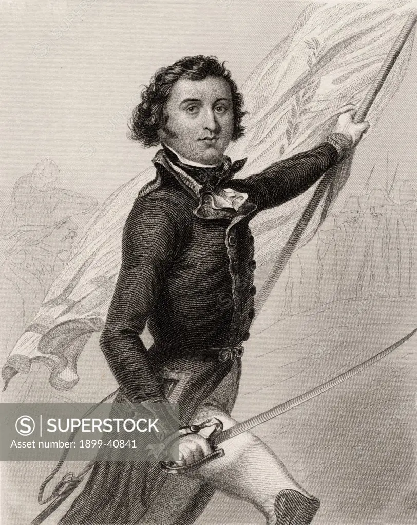 Louis Philippe, 1773-1850. Duke of Orleans, Duke of Chartres, king of the French (1830-1848) as a volunteer in the French army. 19th century print engraved by Freeman after Raffet.