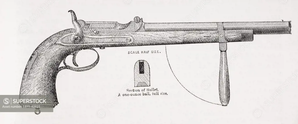 Captain Burton's Carbine Pistol and Projectile. From the book The Life of Captain Sir Richard Burton, volume I, by his wife Isabel Burton, published 1893.