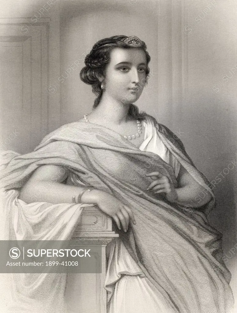 Aspasia of Milet, born around 460/480 B.C. -  Greek courtesan.Engraved by Francis Holl after G. Staal. From the book ""World Noted Women"" by Mary Cowden Clarke, published 1858.