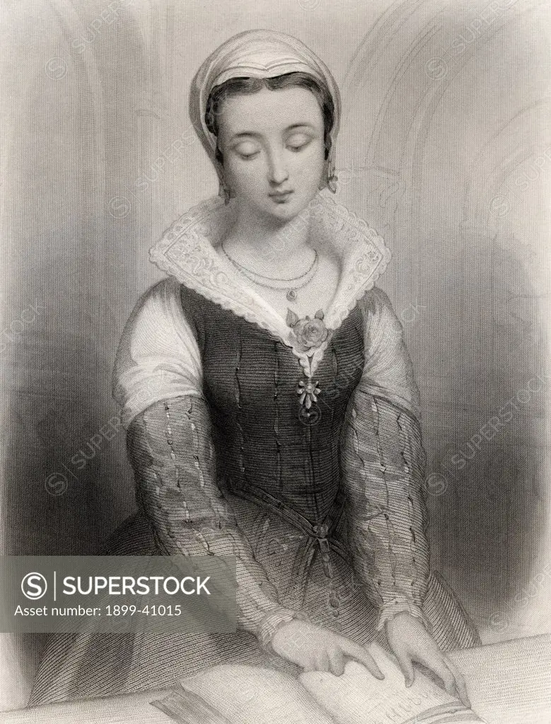 Lady Jane Grey, aka Lady Jane Dudley, 1537-1554. Titular Queen of England for nine days in 1553. Executed by Mary Tudor.Engraved by H. Robinson after G Staal. From the book ""World Noted Women"" by Mary Cowden Clarke, published 1858.