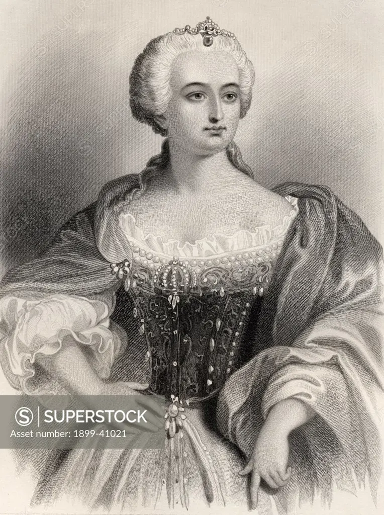 Maria Theresa, Archduchess of Austria and Queen of Hungary and Bohemia, 1717-1780. Engraved by W.H. Mote after G Staal. From the book ""World Noted Women"" by Mary Cowden Clarke, published 1858.