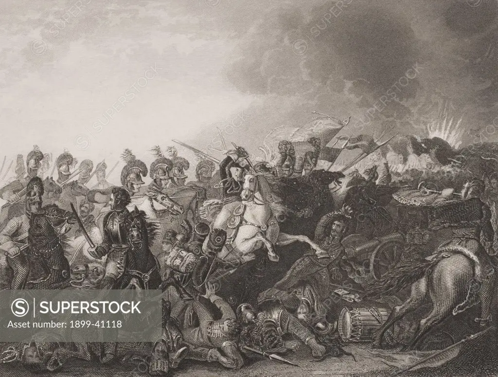 The decisive charge of the Life Guards at the Battle of Waterloo, 18th June 1815. Engraved by J.Rogers painted by Clennell.From England's Battles by Sea and Land by Lieut Col Williams, The London Printing and Publishing Company circa 1890s
