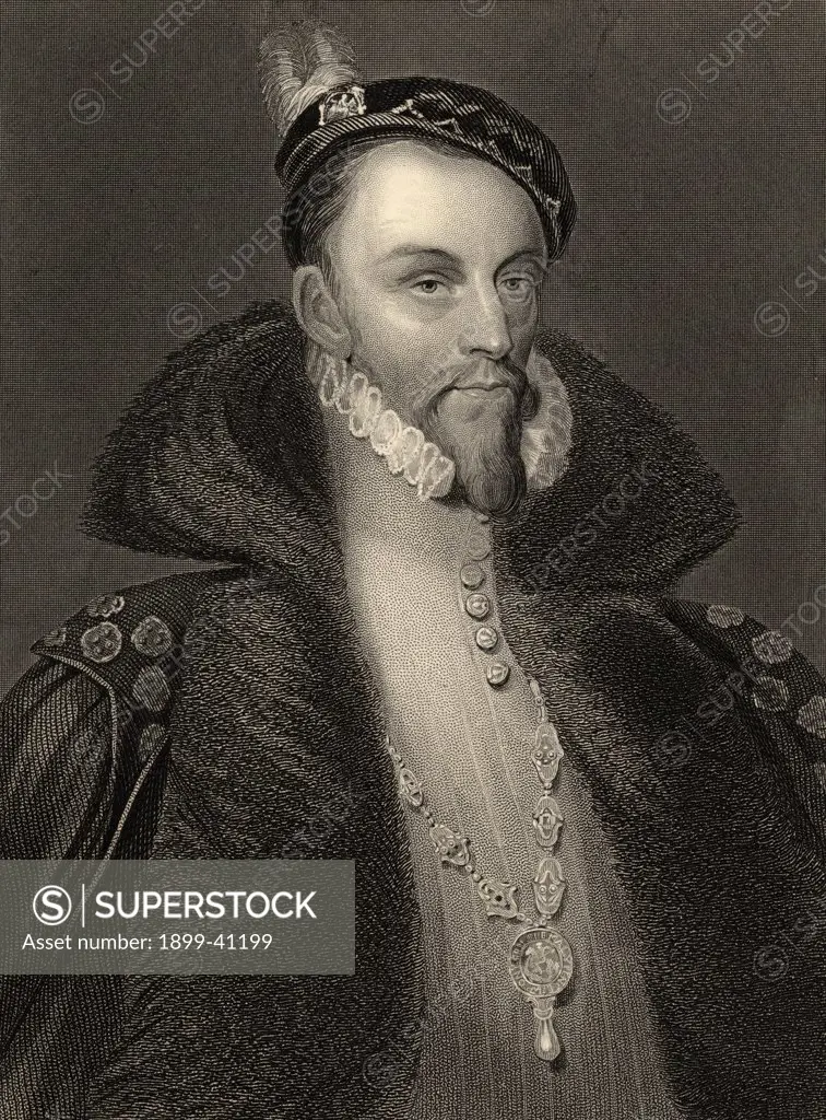 Thomas Radcliffe (also spelled RADCLYFFE) 3rd Earl of Sussex c.1525-1583, aka Viscount Fitzwalter 1542-53, or Baron Fitzwalter 1553-57. English lord lieutenant of Ireland.19th century print engraved by H. Robinson from the original of Sir Antonio More.