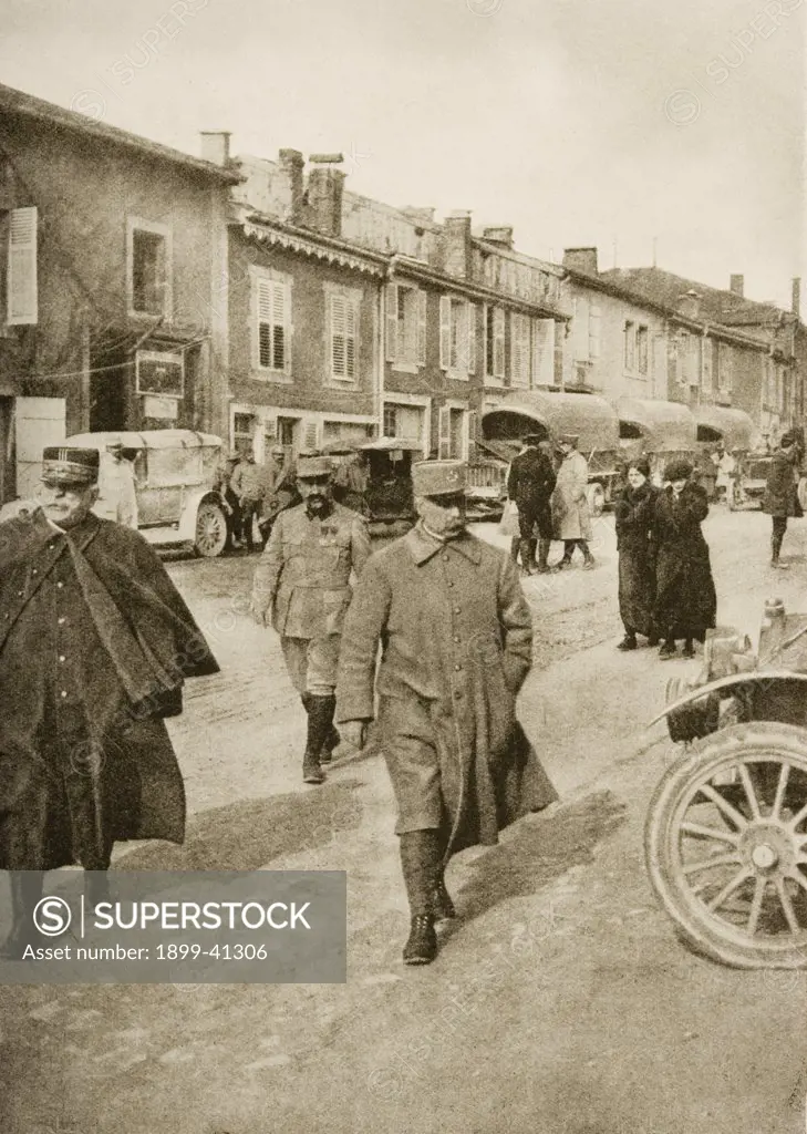 The Defender of Verdun: General Petain (centre) walking with General Joffre on his right.