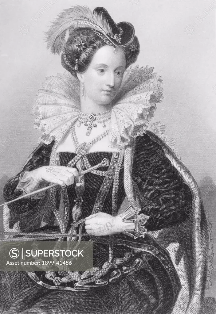 Elizabeth I, 1533-1603. Queen of England 1558-1603.Engraved by W.Holl after E.Corbould. From the book ""The Queens of England, Volume II"" by Sydney Wilmot. Published London circa. 1890.