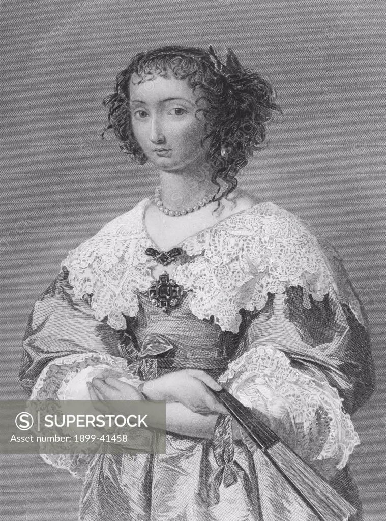 Henrietta-Maria,1609-1669.Daughter of Henry IV of France and Queen of Charles I. W.J.Edwards after Augustus Egg From the book ""The Queens of England, Volume II"" by Sydney Wilmot. Published London circa. 1890.