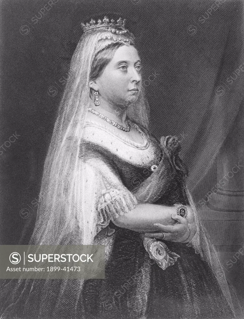 Queen Victoria,1819-1901 Princess Alexandrina Victoria of Saxe-Coburg, Queen of Great Britain and Ireland and Empress of India.Engraved by E. Stodart.From the book ""The Queens of England, Volume II"" by Sydney Wilmot. Published London circa. 1890.