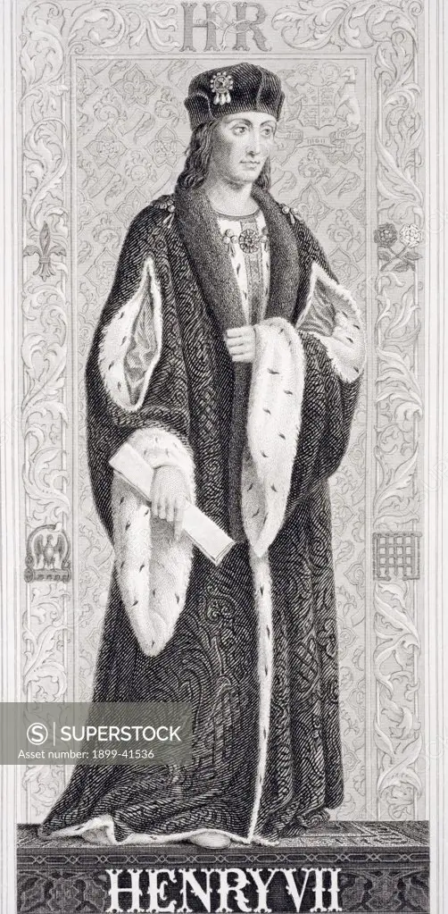 Henry VII, 1485-1509. King of England. Engraved by T. Brown after J.L. Williams. From the book 'Illustrations of English and Scottish History' Volume 1