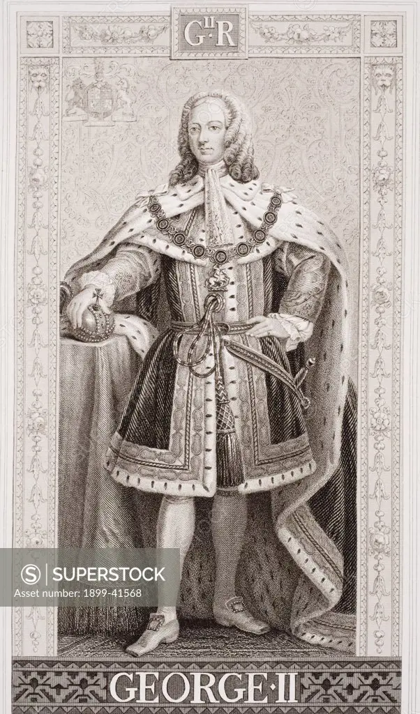 George II, 1683-1760 King of England (1727-1760) Engraved by T. Brown drawn by J.L. Williams after Zeeman.From the book 'Illustrations of English and Scottish History' Volume II