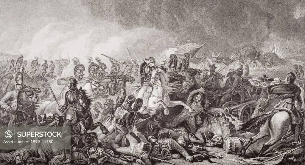 Waterloo. The decisive charge of the guards, 18 June 1815. Engraved by W M Lizars after Luke Glennel.From the book 'Illustrations of English and Scottish History' Volume II