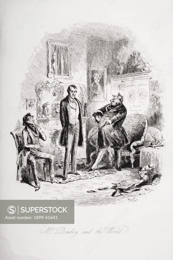 Mr.Dombey and the world. Illustration from the Charles Dickens novel Dombey and Son by H.K. Browne known as Phiz