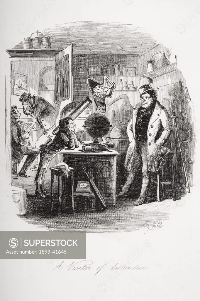 A visitor of distinction. Illustration from the Charles Dickens novel Dombey and Son by H.K. Browne known as Phiz