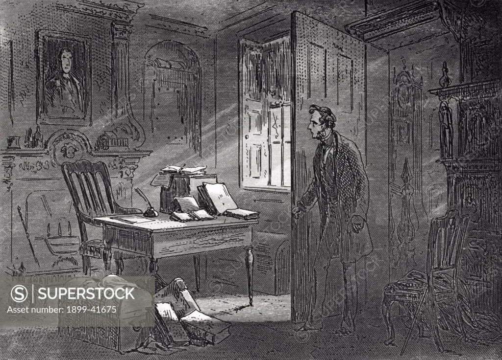 The Room with the Portrait. Illustration from the Charles Dickens novel David Copperfield by H.K. Browne known as Phiz