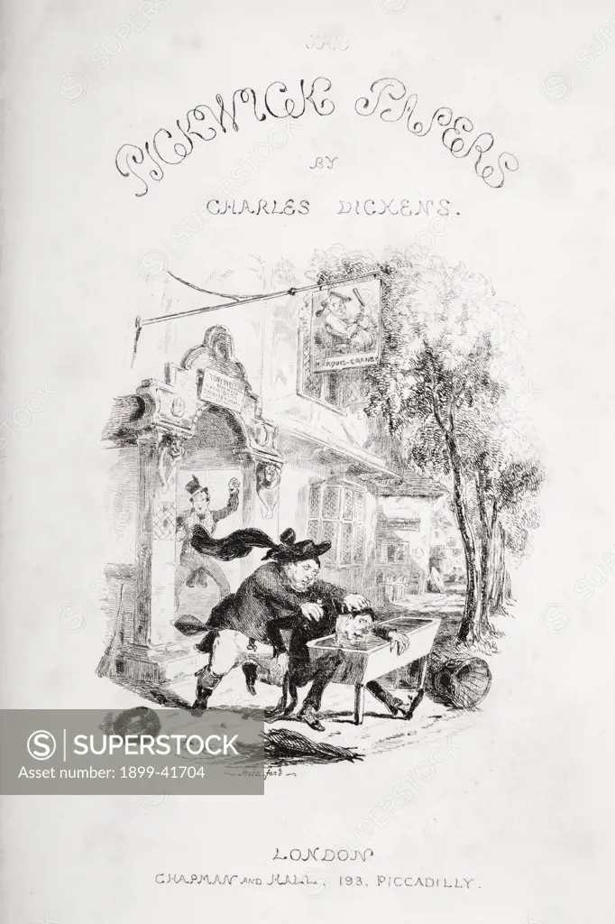 Title page illustgration from the Charles Dickens novel The Pickwick Papers by H.K. Browne known as Phiz