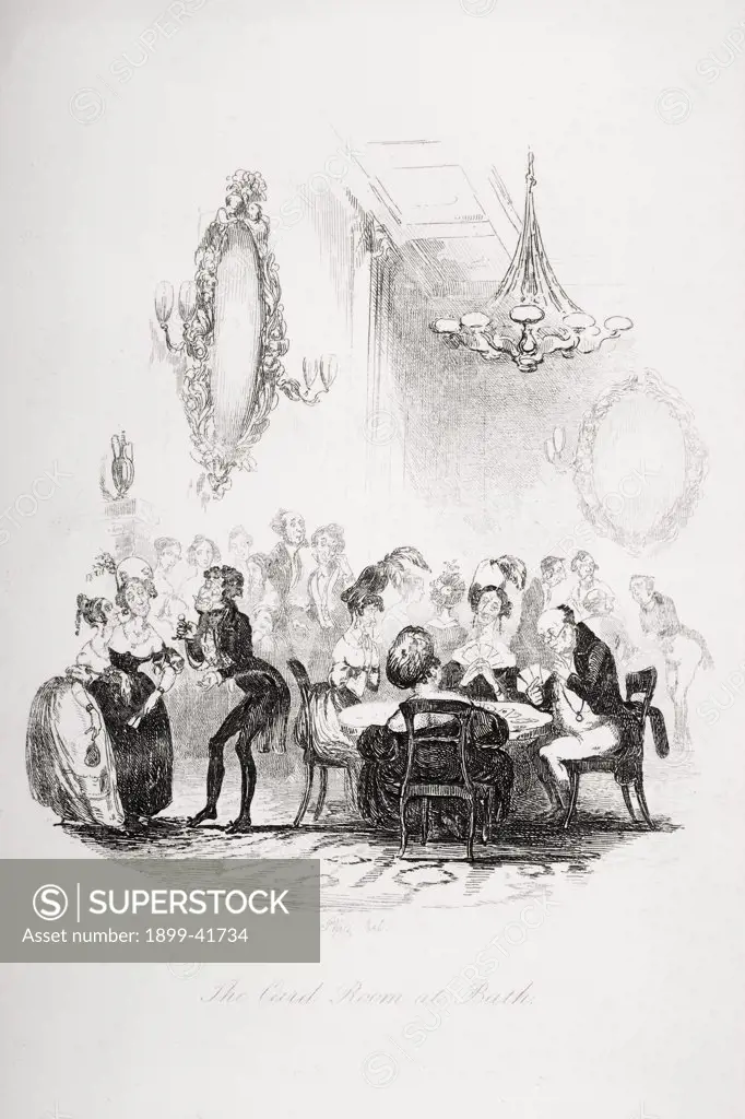 The Card Room at Bath. Illustration from the Charles Dickens novel The Pickwick Papers by H.K. Browne known as Phiz