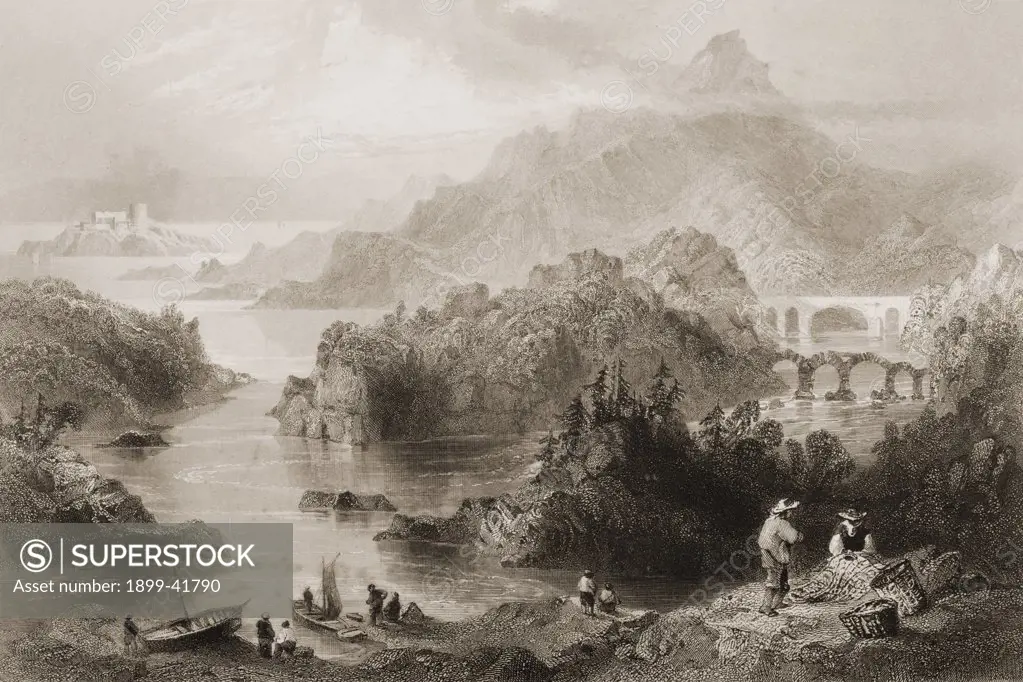 Cromwell's Bridge, Glengariff, County Cork, Ireland. Drawn by W.H.Bartlett, engraved by J.C. Bentley. From 'The Scenery and Antiquities of Ireland' by N.P.Willis and J.Stirling Coyne.Illustrated from drawings by W.H.Bartlett. Published London c.1841.