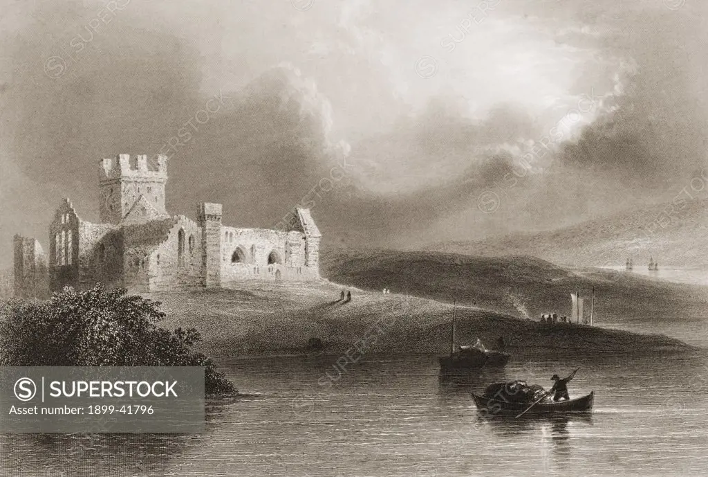 Dunbrody Abbey, Wexford, Ireland. Drawn by W.H.Bartlett, engraved by J.B.Allen. From 'The Scenery and Antiquities of Ireland' by N.P.Willis and J.Stirling Coyne.Illustrated from drawings by W.H.Bartlett. Published London c.1841.