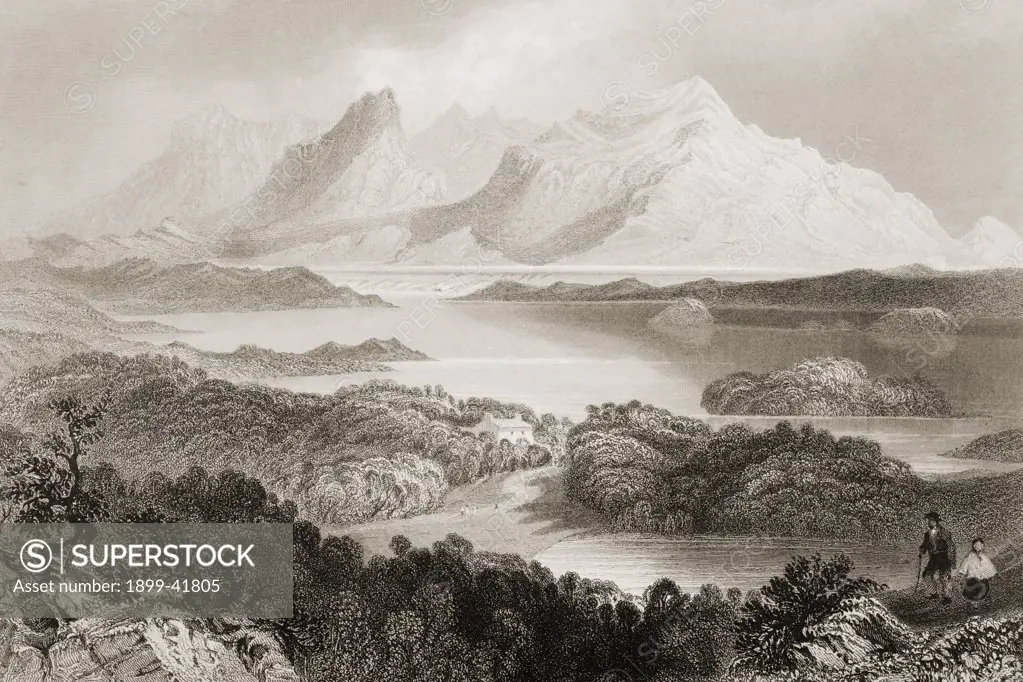 Garromin, Connemara, Ireland. Drawn by W.H.Bartlett, engraved by R. Wallis. From 'The Scenery and Antiquities of Ireland' by N.P.Willis and J.Stirling Coyne.Illustrated from drawings by W.H.Bartlett. Published London c.1841.