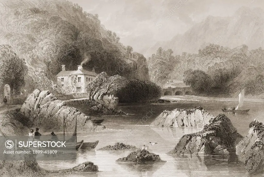 Glengariff Inn, County Cork, Ireland. Drawn by W.H.Bartlett, engraved by J. C. Bentley. From 'The Scenery and Antiquities of Ireland' by N.P.Willis and J.Stirling Coyne.Illustrated from drawings by W.H.Bartlett. Published London c.1841.