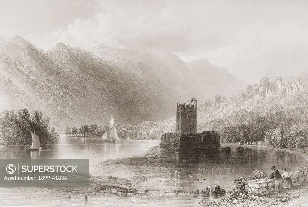 Narrow Water Castle, Carlingford Lough, Co. Lough, Ireland.Drawn by W.H.Bartlett, engraved by C.Cousen. From 'The Scenery and Antiquities of Ireland' by N.P.Willis and J.Stirling Coyne.Illustrated from drawings by W.H.Bartlett. Published London c.1841.