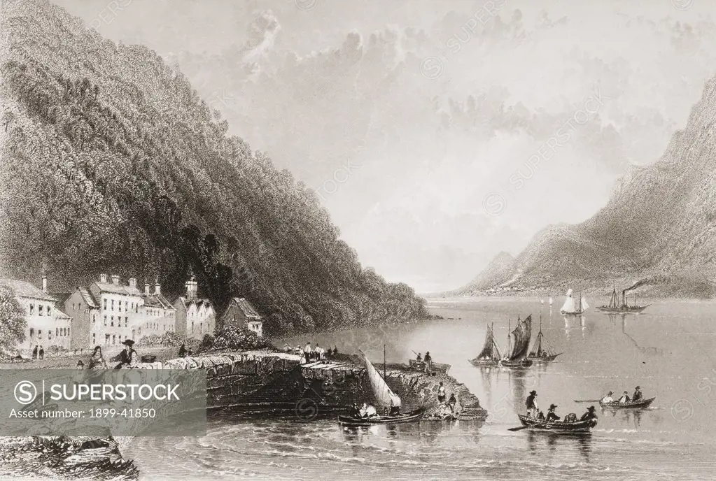 Ross Trevor Pier, Ireland. Drawn by W.H.Bartlett, engraved by R. Brandard. From 'The Scenery and Antiquities of Ireland' by N.P.Willis and J.Stirling Coyne.Illustrated from drawings by W.H.Bartlett. Published London c.1841.