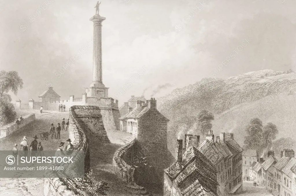 Walker's Pillar - Walls of Londonderry, Ireland. Drawn by W.H.Bartlett, engraved by R. Wallis. From 'The Scenery and Antiquities of Ireland' by N.P.Willis and J.Stirling Coyne.Illustrated from drawings by W.H.Bartlett. Published London c.1841.