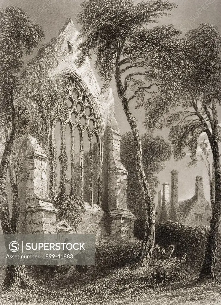 Youghall Abbey, County Cork, Ireland. Residence of Sir Walter Raleigh. Drawn by W.H.Bartlett, engraved by E.J. Roberts. From 'The Scenery and Antiquities of Ireland' by N.P.Willis and J.Stirling Coyne.Illustrated from drawings by W.H.Bartlett. Published London c.1841.