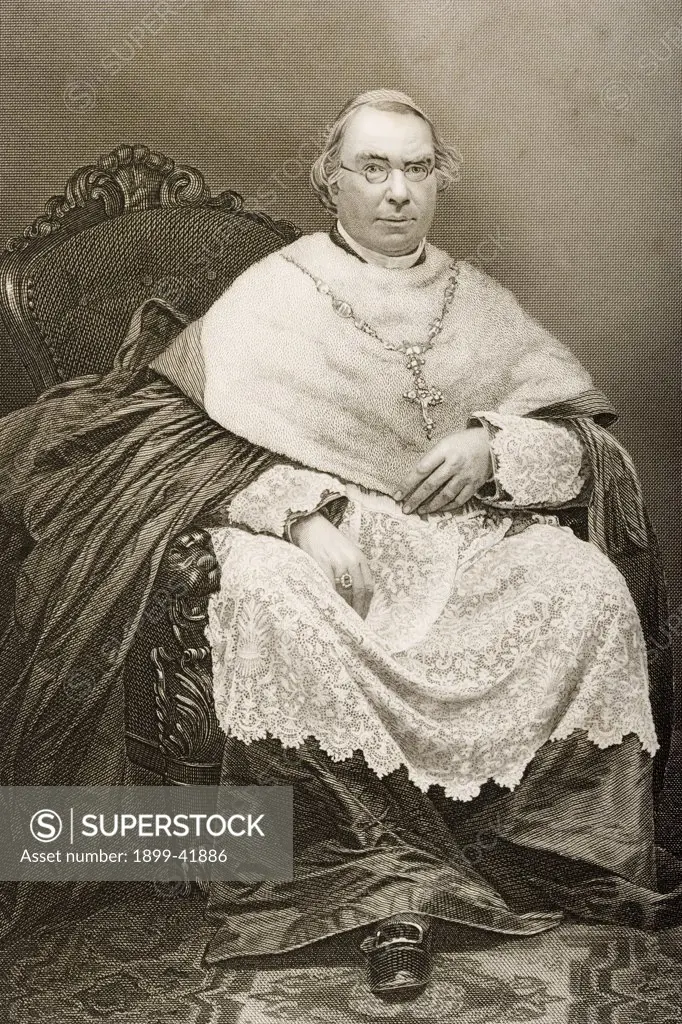 Nicholas Patrick Wiseman, 1802-1865. English Cardinal first Archbishop of Westminster. Engraved by D.J.Pound from a photograph by Simonton and Millard, Dublin. From the book ""The Drawing-Room Portrait Gallery of Eminent Personages"" Volume 2. Published in London 1859.