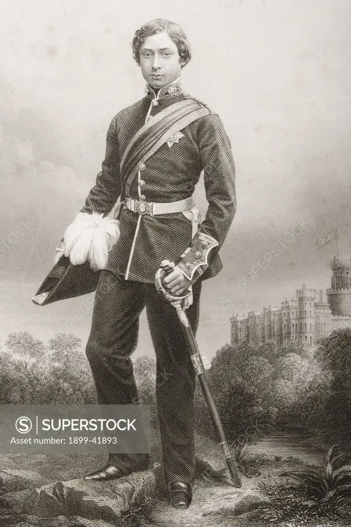 Albert Edward,1841-1910 Prince of Wales, Duke of Saxony, Prince of Saxe Coburg Gotha, future King Edward VII of Great Britain and Ireland,1901-1910. Engraved by D.J. Pound from a photograph by Mayall. From the book ""The Drawing-Room Portrait Gallery of Eminent Personages"" Volume 2. Published in London 1859.