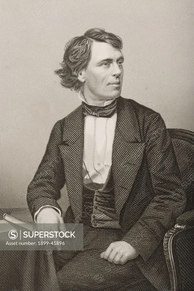 John Batholomew Gough, 1817-1886. English born orator and Temperance advocate. Engraved by D.J.Pound from a photograph by Mayall. From the book ""The Drawing-Room Portrait Gallery of Eminent Personages"" Volume 2. Published in London 1859.