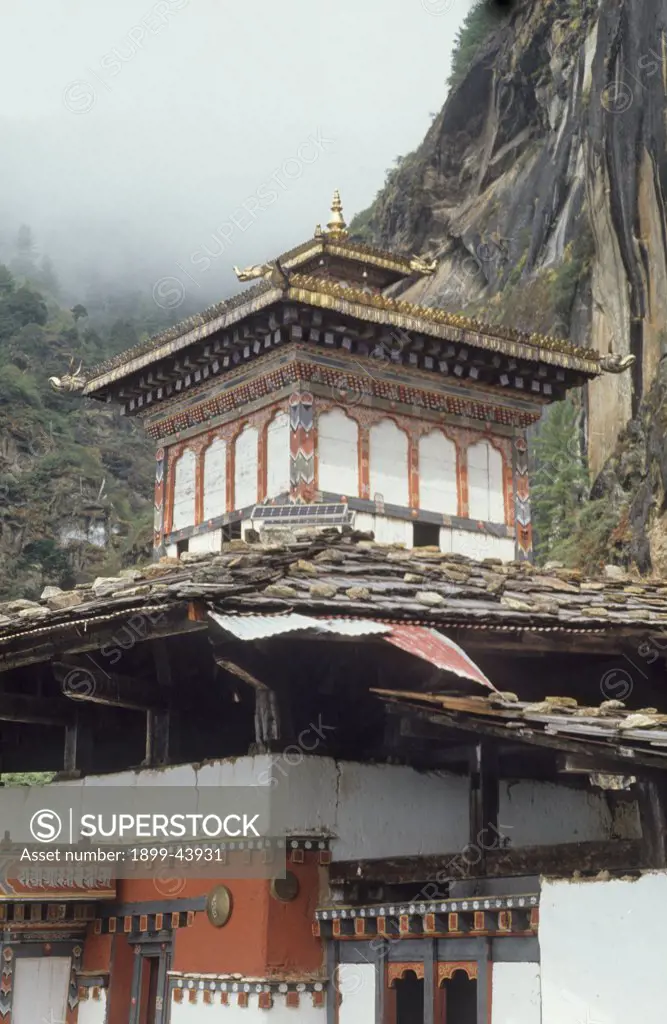TAKSANG MONASTERY, VICINITY PARO, BHUTAN. One of the oldest monastries in Bhutan, its name means Tigers Nest. It is equipped with solar cells which provide electricity for lighting. . 