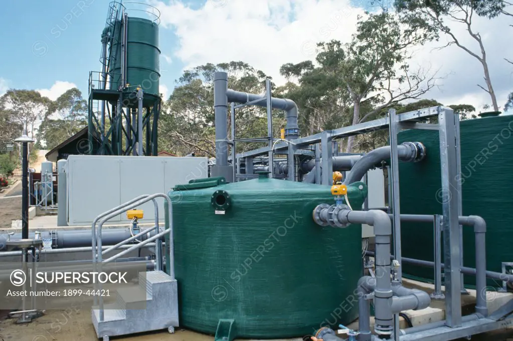 AUSTRALIA, Vicinity Sydney. A revolutionary new way of purifying water contaminated with sewage and chemicals. . The liquid is passed through a membrane which filters impurities out. The system was developed by MEMTEC of Australia. 