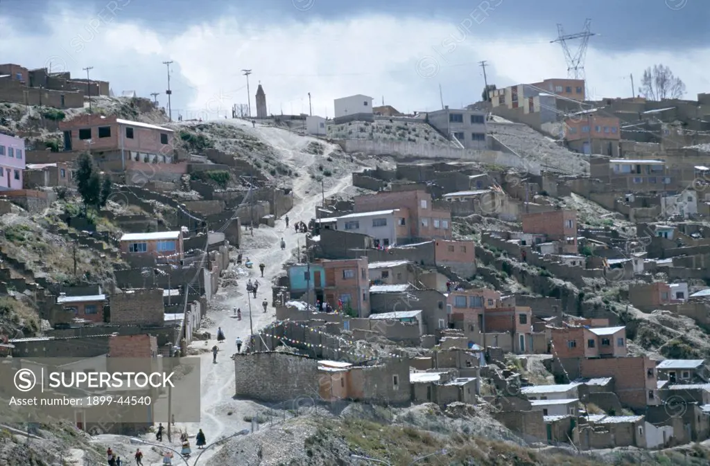BOLIVIA - LA PAZ. A newly colonized area of town. La Paz is one of the fastest growing cities in the worls. 80% of homes are without piped water or basic services. . 