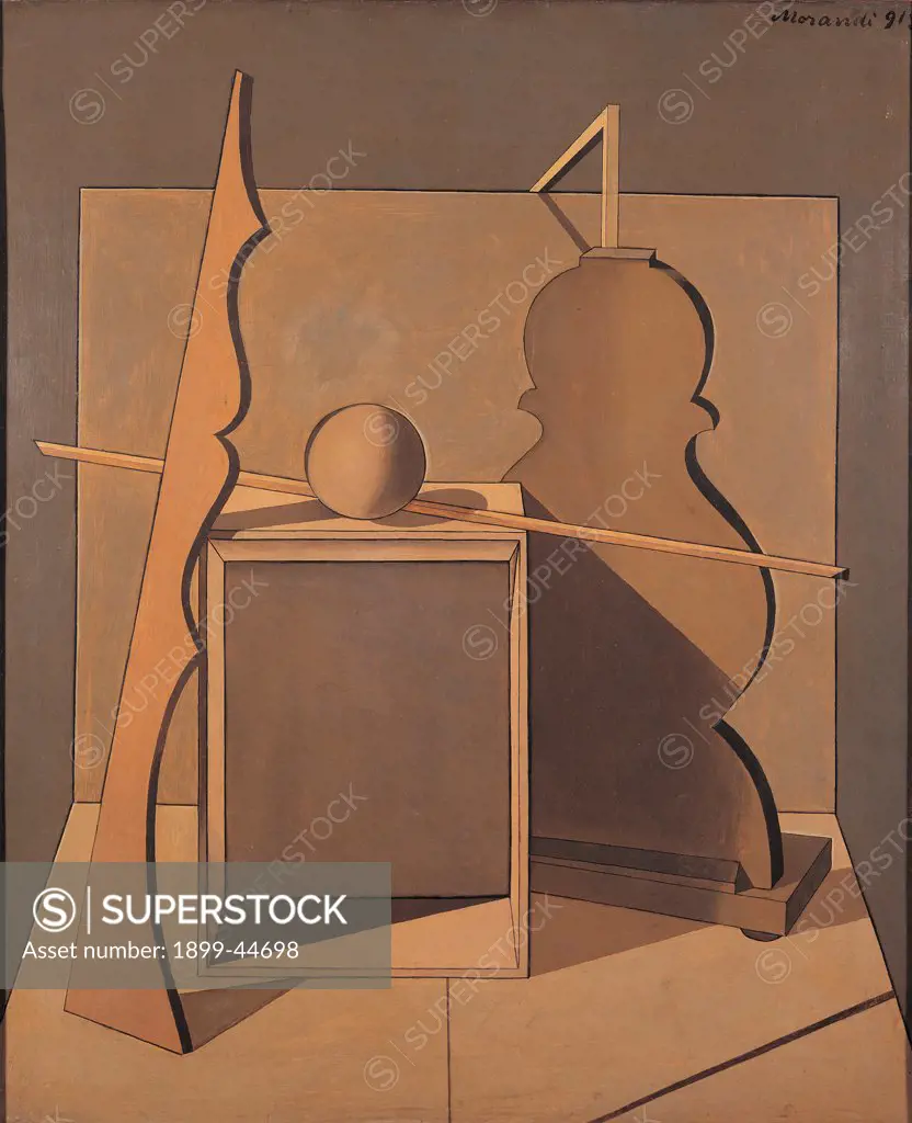 Still Life, by Morandi Giorgio, 1919, 20th Century, oil on canvas. Italy: Lombardy: Milan: Brera Art Gallery: Collezione Jesi, Collezione Jesi. Whole artwork. Brown shapes