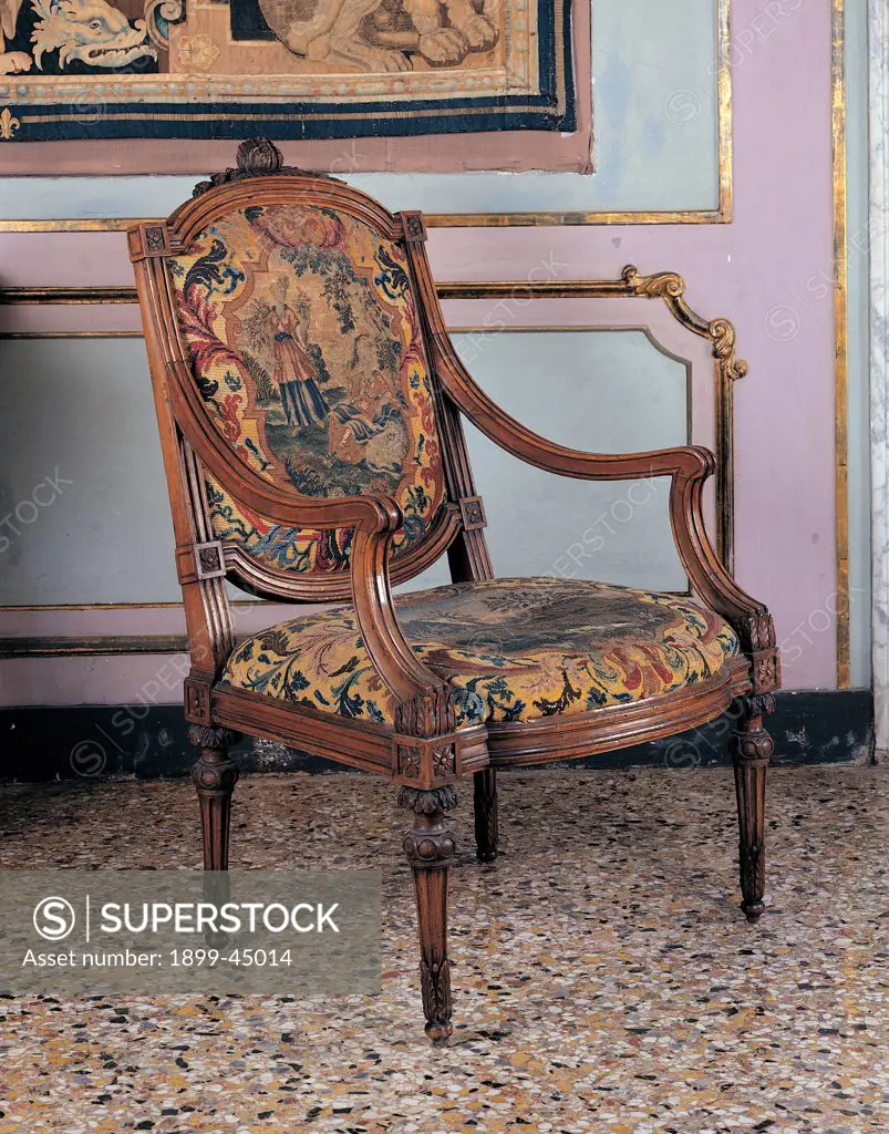 Armchair, by Genoan workmanship, 18th Century, . Italy: Liguria: Genoa: Royal Palace. View padded/upholstered chair armchair