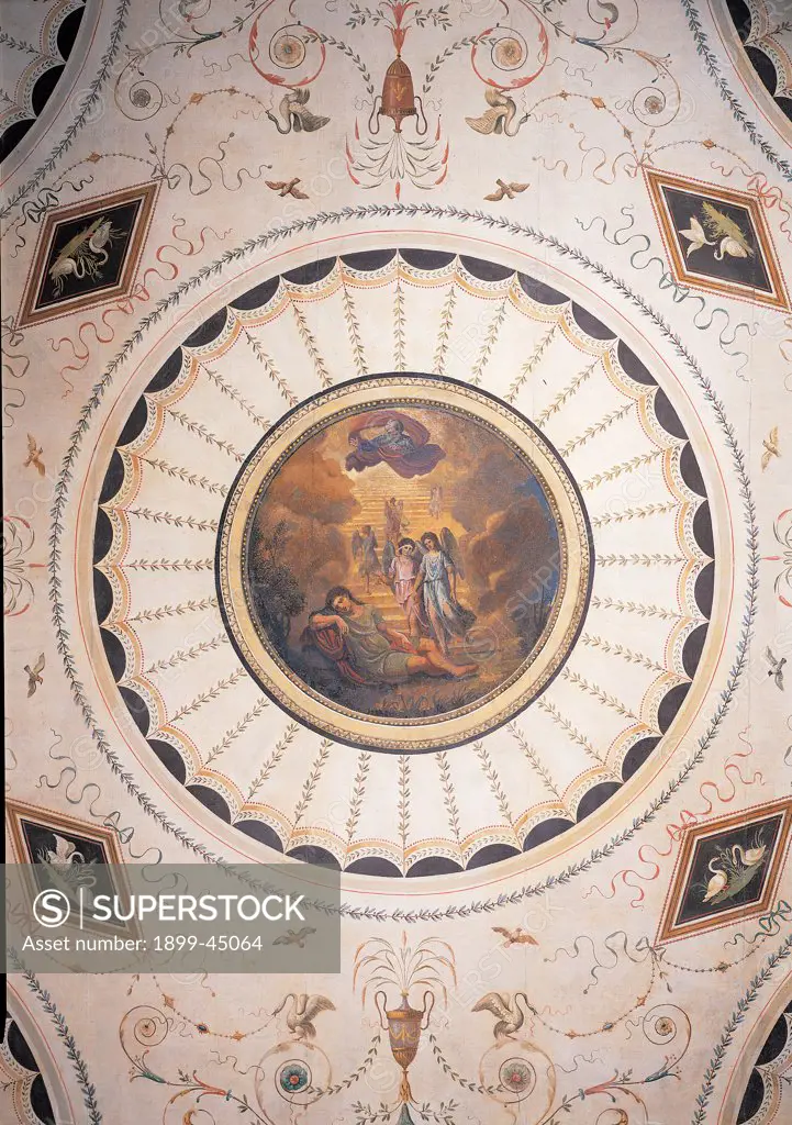 Room with Jacob's Dream, ceiling, by Anonymous artist, 19th Century, fresco. Italy: Lazio: Rome: Palazzo Spada. Decorated ceiling fresco round Dream of Jacob