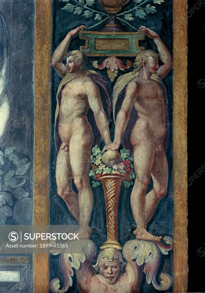 Decoration of St Prospero Church in Reggio Emilia, by Procaccini Camillo, 1585 - 1587, 16th Century, . Italy: Emilia Romagna: Reggio Emilia: San Prospero Cathedral. Detail. Telamones grotesque
